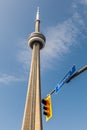 Toronto, CANADA - October 10, 2018:View of the streets of Toronto with The CN Tower, a 553.3 m-high concrete communications and o Royalty Free Stock Photo