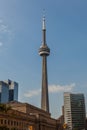 Toronto, CANADA - October 10, 2018:View of the streets of Toronto with The CN Tower, a 553.3 m-high concrete communications and o Royalty Free Stock Photo