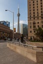 Toronto, CANADA - October 10, 2018:View of the streets of Toronto with The CN Tower, a 553.3 m-high concrete communications and o Royalty Free Stock Photo