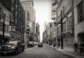 TORONTO, CANADA - 08 03 2011: Perspective along Yonge street in downtown Toronto with high-rise buildings towering on Royalty Free Stock Photo