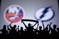 TORONTO, CANADA, SEPTEMBER. 11. 2020: NHL Stanley Cup conference Final, New York Islanders vs Tampa Bay Lightning. Silhouette Royalty Free Stock Photo