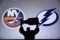 TORONTO, CANADA, SEPTEMBER. 11. 2020: NHL Stanley Cup conference Final, New York Islanders vs Tampa Bay Lightning. Silhouette Royalty Free Stock Photo