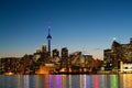 The Toronto, Canada skyline at night with harbour reflections Royalty Free Stock Photo