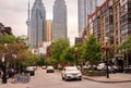 TORONTO, CANADA - 06 05 2021: Summer view along Front street with Brookfield Place Towers, Royal Bank Plaza - North