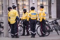 TORONTO, CANADA - 01 04 2020: Toronto Police bicycle patrol officers guarding the University avenue in Downtown Toronto