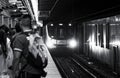 Toronto, Canada - 09 01 2018: TTC subway train coming to a station full of passengers. Toronto Transit Commission is a Royalty Free Stock Photo