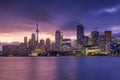 Toronto, Canada. View of the skyscrapers and the CH tower. View of Downtown in the evening. Nighttime illumination of the city. Th Royalty Free Stock Photo