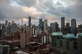 Toronto city downtown skyline, clouds over CN Tower and skyscrapers of financial district Canada Royalty Free Stock Photo