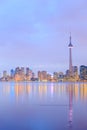 Toronto city dusk over lake with colorful light Royalty Free Stock Photo