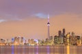 Toronto city dusk over lake with colorful light Royalty Free Stock Photo