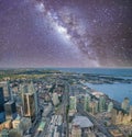 Toronto city skyline , aerial view on a beautiful starry night Royalty Free Stock Photo