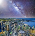 Toronto city skyline , aerial view on a beautiful starry night Royalty Free Stock Photo