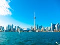 Toronto city skyline from the ferry travels to center island, Toronto, Canada Royalty Free Stock Photo