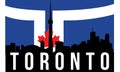 Toronto City skyline and landmarks silhouette, black and white design with flag in background, vector illustration Royalty Free Stock Photo