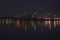Toronto City skyline at night, clear dark sky, colorful light reflection in the calm water surface of lake Ontario. Royalty Free Stock Photo