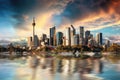 Toronto city skyline at sunset, Ontario, Canada. Long exposure, Downtown Sydney skyline in Australia, AI Generated Royalty Free Stock Photo