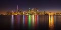 Toronto cityscape panorama at dusk over lake with colorful light Royalty Free Stock Photo