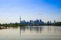 Toronto cityscape with skyscraper, calm lake water. urban skyline background Royalty Free Stock Photo