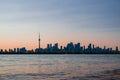 Toronto cityscape with skyscraper, calm lake water. urban skyline background. sunset time Royalty Free Stock Photo