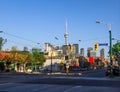 Toronto downtown, Chinatown, CN tower, Business buildings, empty roads, lockdown period, Covid-19, evening time