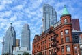 Toronto, financial district skyline in the background with Victorian flatiron building Royalty Free Stock Photo