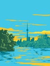 Toronto Island Park with Toronto skyline on Lake Ontario Canada WPA Poster Art Royalty Free Stock Photo