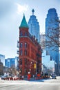 TORONTO, ONTARIO - April 8, 2020: Gooderham or Flatiron Building in downtown Toronto. Royalty Free Stock Photo