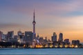 Toronto, Ontario Canada - April 1, 2018 : The Toronto skyline at sunrise, as seen from Trillium Park