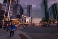 Toronto, Ontario, Canada - 09 23 2022: Autumn evening view along Younge Street in North York neighborhood of Toronto