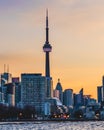 Toronto, Ontario Canada - 4/1/2018 : The CN Tower dominates the Toronto skyline as the sun rises