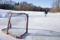 Ice-skating in the natural ice rink in the winter