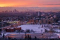 Aerial top view of morning winter landscape in Toronto city, Canada. Canadian urban Royalty Free Stock Photo