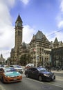 TORONTO, ONTARIO, CANADA - NOVEMBER 22, 2017: View of Old City Hall with tower clock in Toronto Royalty Free Stock Photo