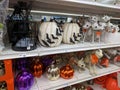 Lots of halloween related items including pumpkins, bats and dog skeletons for sale in a store in Toronto, Ontario.