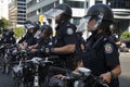 Police used bicycles to control thousands of activists marching along University Avenue in a protest ahead of the G20 summit