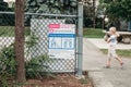 Toronto, Ontario, Canada - September 10, 2020: Public announcement on kids playground about safety measures and keeping social