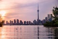 Toronto, Ontario, Canada - 06 16 2018: Summer sunset view from Toronto Islands across the Inner Harbour of the Lake Royalty Free Stock Photo