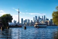 Toronto, Ontario, Canada, View of Skyline and Ferry Boat Arriving at Centre Island Royalty Free Stock Photo