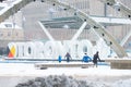 Toronto, Ontario - December 2, 2019 : People skating on the ice rink at Nathan Phillips Square NPS City Hall Royalty Free Stock Photo