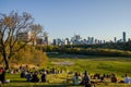 Toronto, Ontario. People enjoying picnic time Park with Toronto skylines background during Ontario Covid-19 lockdown