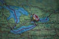 Toronto pinned on a map with the flag of Canada Royalty Free Stock Photo
