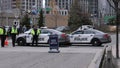 Toronto police car blocking the street in the city - TORONTO, CANADA - APRIL 15, 2024 Royalty Free Stock Photo