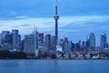 Toronto`s downtown skyline seen from the west at dusk Royalty Free Stock Photo