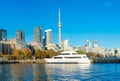 Toronto`s skyline with CN Tower over lake Ontario