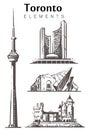 Toronto set sketch skyline. Canada, Toronto hand drawn vector illustration Royalty Free Stock Photo