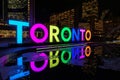 Toronto Sign on Nathan Phillips Square at night, in Toronto.