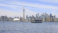 Toronto skyline and Ontario lake with ferry on the foreground