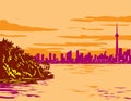 Toronto Skyline Viewed from Toronto Island Park on Lake Ontario Canada WPA Poster Art Royalty Free Stock Photo