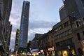 Toronto, 24th June: Downtown Buildings on Yonge Street by night from Toronto of Ontario Province in Canada Royalty Free Stock Photo