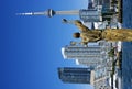 Toronto waterfront with CN Tower and sculpture Royalty Free Stock Photo